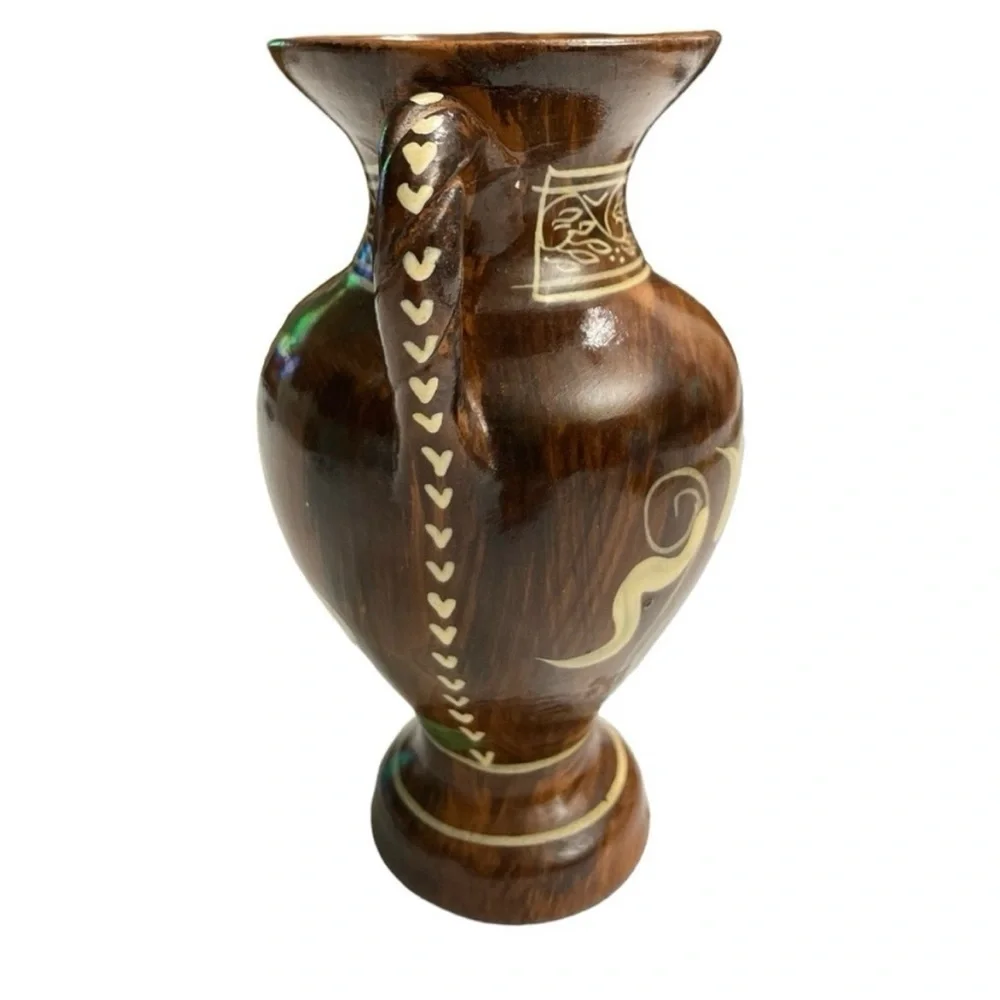Vintage Signed Handmade Greek Pottery Vase Woman Double Handle Made in Greece